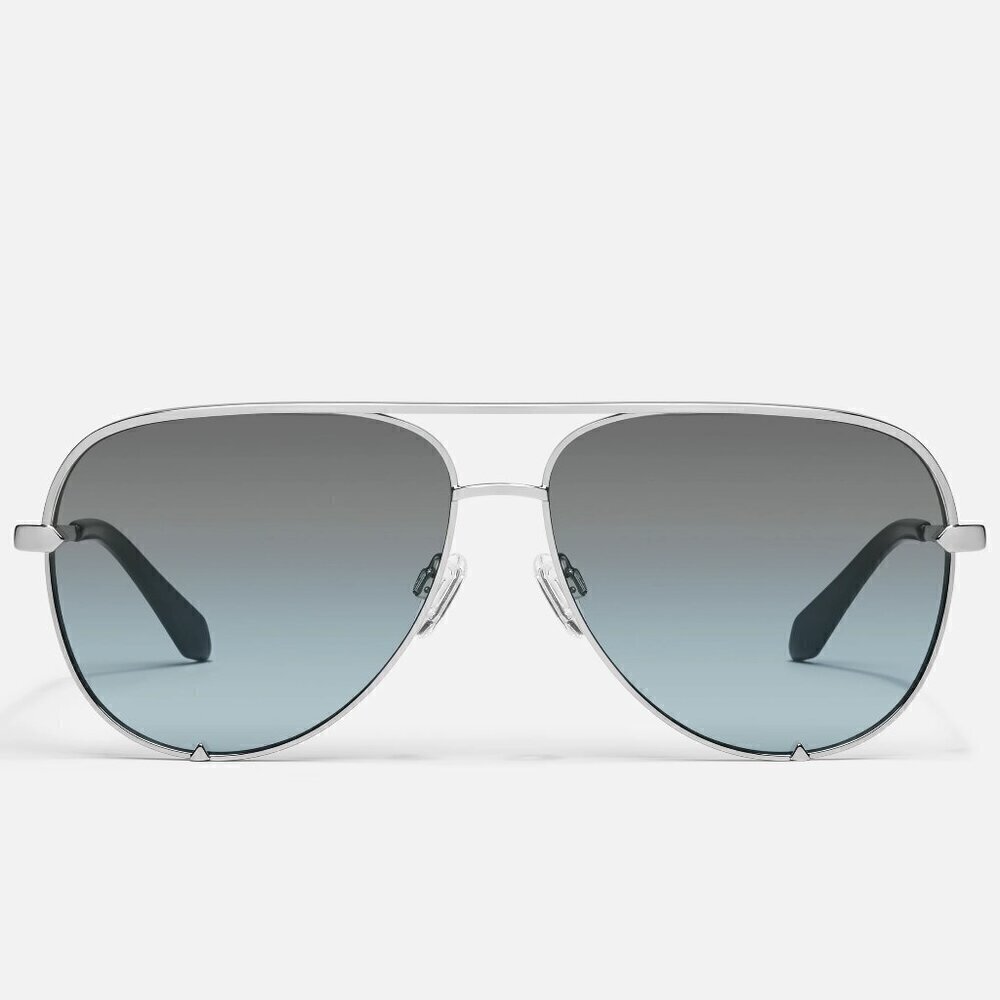 New Quay Unisex High Key Silver/Grey Light Turquoise Oversize Aviator Sunglasses
